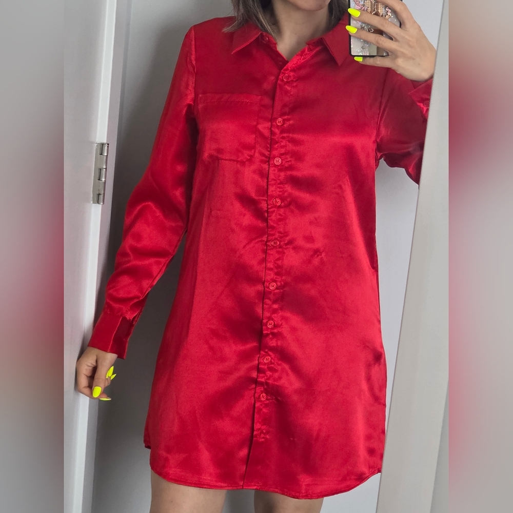 Satin Mini Shirt Dress